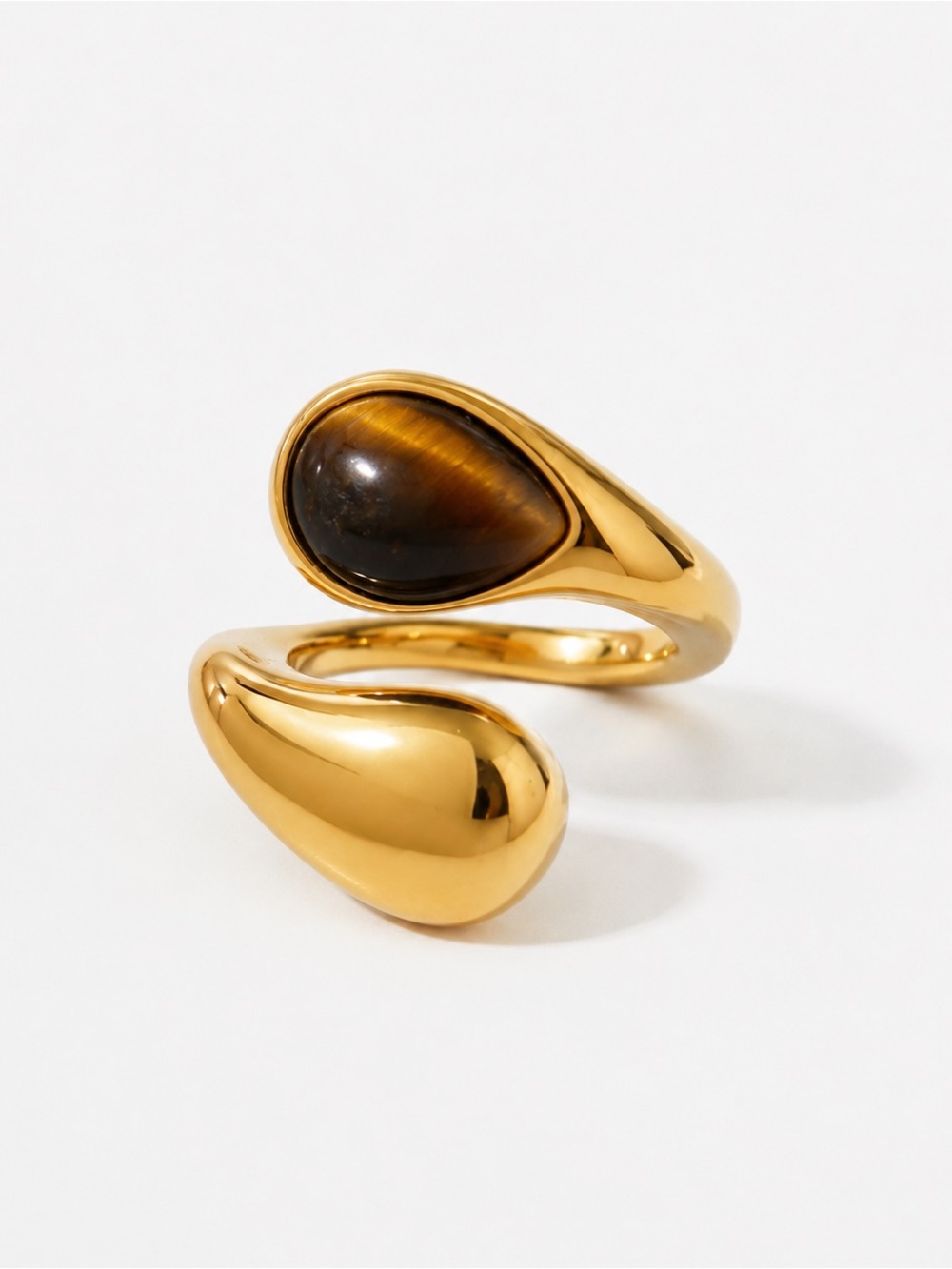 Adjustable Tiger Eye Ring | 18K Gold Plated 304 Stainless Steel